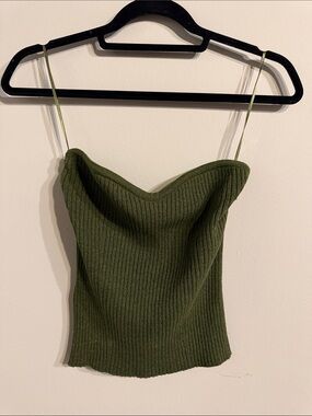 Mango Olive Ribbed Cowl Neck Spaghetti Strap Camisole